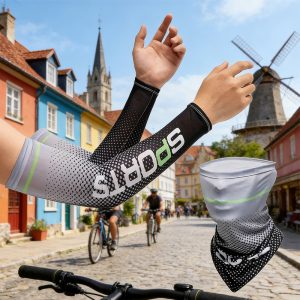 UV Resistant Ice Silk Cooling Set - 1 Pair Arm Sleeves 1 Face Mask Scarf,  Sun Protection For Running, Cycling, Outdoor Sports