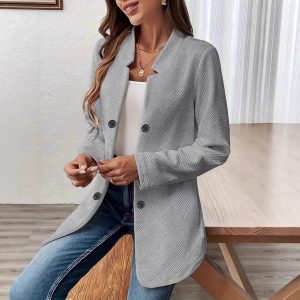 Button Stand Collar Cardigan Coat