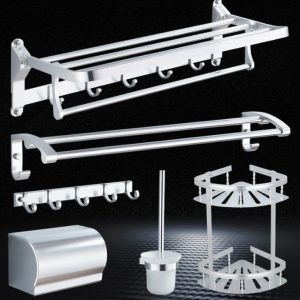 Space Aluminum Bath Towel Rack Bathroom Storage Rack 6-Piece Set