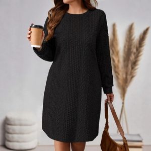 Autumn And Winter Solid Color Casual Knitted Long-sleeved Dress