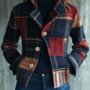 Autumn And Winter New Cross Border Foreign Trade Fashion Casual Jacket Short Style Printed Retro Plaid Collar Jacket