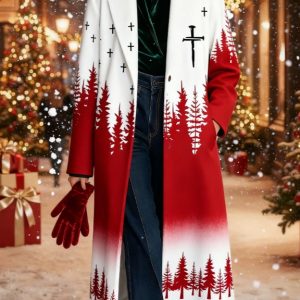 Printed Casual Lapel Long-sleeved Long Coat