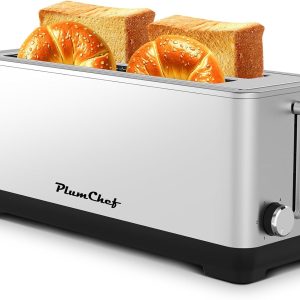 4-Slice Toaster, Extra Wide Long Slot Toaster, 6 Settings, Bagel, Defrost, Reheat, Removable Crumb Tray, Stainless Steel Housing, Silver