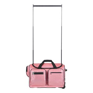 Dance Bag With Garment Rack, 23 Inch Rolling Dance Duffel, With Wheels, USB Port, Height Adjustable Clothes Rack, Privacy Protection Curtain, Ideal For Travel And Competitions, Sparkling Pink