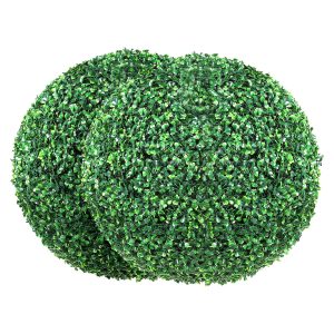 Artificial Topiaries Boxwood Trees, 16” Tall (2 Pieces), Ball-Shape Faux Topiaries Plant, All-year Green Feaux Plant Decorative Balls For Backyard, Balcony,Garden, Wedding And Home Décor