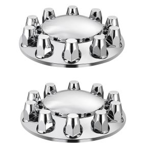 Front Axle Wheel Covers, Dome Axle Cover For Semi Truck, ABS Electroplate Rust-Resistant Lug Nut Covers, Universal Fit, Installation Tool Included, Complete Axle Cover Combo Kit