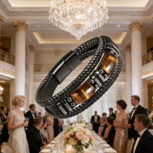 Natural Tiger Eye Stone Bracelet For Men Women - Handmade Leather Braided Healing Bracelet, Courage & Luck Meaning, Birthday Christmas Gift