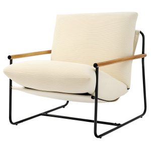 Accent Chair, Metal Framed Chair With Wooden Armrests, Modern Cozy Upholstered Armchair, With Soft Foam Cushioning, Detachable Cushion, For Living Room, Bedroom, Reading Room, Office, Beige