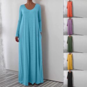 Female Loose Fit Simple Long Solid-color Dress