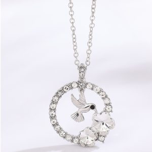Women's Round Hummingbird Flower Pendant Necklace