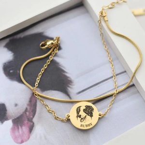 Stainless Steel Personalized Custom Commemorative Pet  DIY Name Carving Double-layer Bracelet