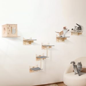 Wall Mounted Cat Shelves Tree With Jumping Boards Nest Furniture Set Of 5