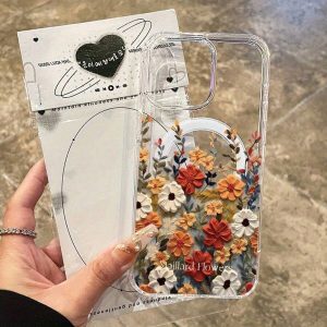 Apple-compatible Magnetic Transparent Floral Phone Case