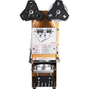 Fully Automatic Cup Sealing Machine, 500-650 Cups/H, Cup Sealer Machine For 180 Mm Tall & 90/95 Mm Cup, Electric Boba Tea Sealer With Digital Control LCD Panel For Bubble Milk Tea Coffee, Gold