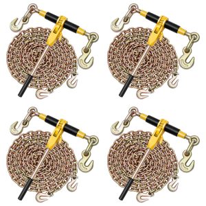 Ratchet Chain Binder, 3/8 In X 20 Ft G80 Chains, 9200 Lbs Working Load Of Ratchet Load Binder, Chains And Binders Set, Tie Down Hauling Chain Binders For Hauling, Towing, Logging, Lifting