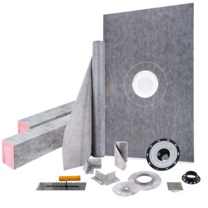 Shower Curb Kit, 48"x72" Watertight Shower Curb Overlay With 4" ABS Central Bonding Flange, 4" Stainless Steel Grate, 2 Cuttable Shower Curb And Trowel, Shower Pan Slope Sticks Fit For Bathr