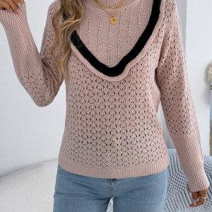 Women Ruffled Long Sleeve Pullover Sweater