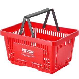 Shopping Basket, Set Of 12, 24L Durable Plastic Grocery Basket With Handle And Stand, 16.73 X 11.61 X 8.86 Inch Portable Shop Basket Bulk Used For Retail Store Supermarket Grocery Shopping, Red