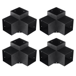 Pergola Bracket Kit 6''x6''(Inner Size 5.6x5.6), 4pcs 3-Way Heavy Duty Corner Bracket Woodworks DIY Post Base Kit, Easy Installation Wooden Beams For Gazebos, Patio Pergolas, Log Cabin Outdoor