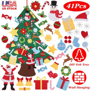 DIY Felt Christmas Tree 41Pcs Detachable Ornaments For Kids Toddler Wall Hanging Christmas Decoration Xmas Gift