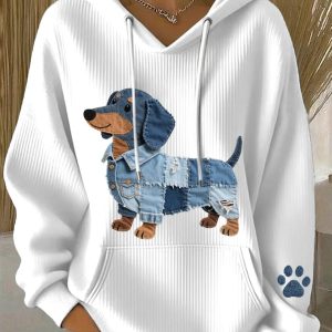 Womens Hooded Long-sleeve Sweatshirt Fabric With Cartoon Design