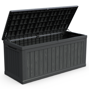 260 Gallon Large Outdoor Storage XXL Deck Box For Patio Furniture, Outdoor Cushions, Garden Tools And Sports Pools Equipment, Waterproof Resin, Lockable, Black