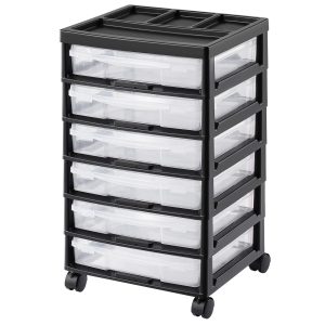 Scrapbook Rolling Storage Cart, 6-Tier Large Capacity With Organizer Top, Black Frame With 6 Clear Cases And 4 Removable Wheels, Storage Organizer Rolling Cart For Arts And Crafts Supplies