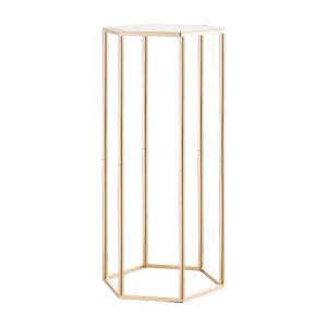 Wedding Flower Stand, 10PCS 23.62-inch Column Flower Stand, Floral Stands With Acrylic Laminate, Hexagonal Cubic Floral Display Rack For Wedding, Party, Birthday, Home, Gold Centerpiece Stands