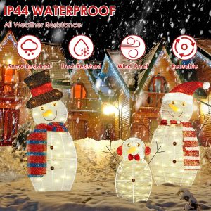 3Pcs 2D Christmas Snowman Yard Decoration Snowman Family Outdoor Decoration With 60Pcs LED Warm Yellow Lights IP44 Waterproof For Christmas Indoor Outdoor Holiday Display