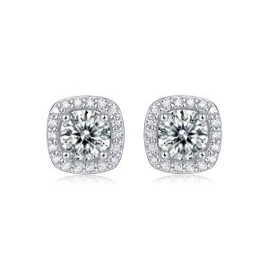 Square-shaped Stud Earrings - Set With 0.5-carat Top-quality Moissanite S925 Silver And Platinum-plated Stud Earrings, A Fashionable And Trendy Accessory That Can Be Tested With A Diamond Pen