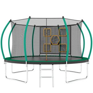 14FT Trampoline With Enclosure - Recreational Trampolines With Ladder, ASTM Approval Outdoor Trampoline For Kids