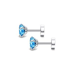 Titanium Steel Flat-bottom Zircon Round Disc Ear Bones Studs