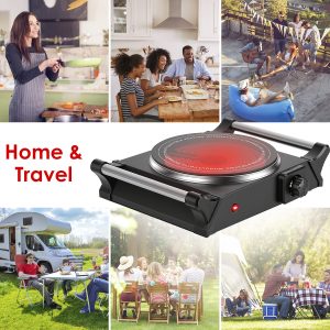 1 Thousand Power Electric Single Burner Portable Heating Hot Plate Stove Countertop RV Hotplate With 5 Temperature Stepless Adjustments Portable Handles