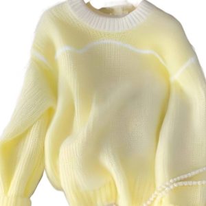 Lemon-yellow Loose-fit Long-sleeve Knit Sweater