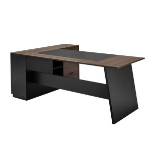 L-Shaped Executive Desk, Large Modern Office Table With Drawers And Storage Cabinet, Heavy Duty Wooden Executive Table, 350 LBS Load Capacity, Easy Assembly, For Work Study Writing, Brown+Black