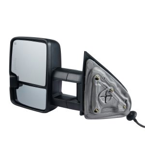 Towing Mirrors, Left & Right Pair Set For Chevrolet Silverado (2003-2007)/GMC/Cadillac, Power Heated With Signal Light & LED Driving Light, Manual Telescoping Folding, And Heating Defrost, Black
