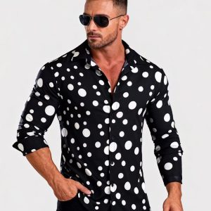New Polka Dot Print Casual And Versatile Long-sleeved Shirt For Men