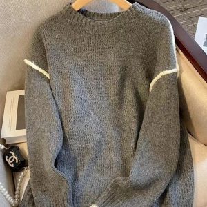New Womens Loose-fitting Long-sleeve Crew-neck Sweater