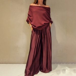 Women's Casual Satin Wide-leg Pants Suit