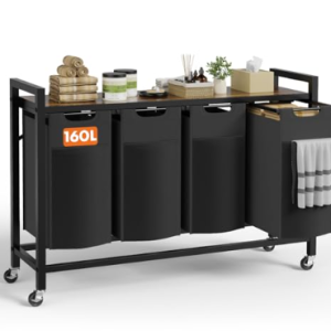 Laundry Hamper With 4 Pull-Out Removable Laundry Bags Clothing Sorter With Shelf And Wheels