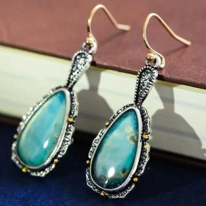 Antique Silver Turquoise Vintage Earrings European And American Creative