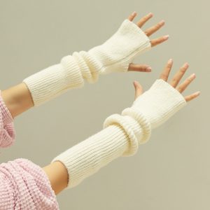 Women's Solid-Color Cashmere Long Half-Finger Winter Gloves
