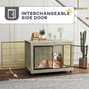 39inch Dog Crate Furniture End Side Table With Wheels
