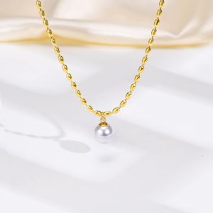 New Titanium Steel 18K Gold Milgrain Pearl Clavicle Necklace For Women