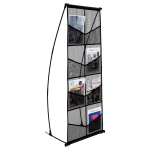 Brochure Display Stand, 4-Tier 8 Pockets Mesh Literature Display Holder, Floor Standing Magazine Newspaper Catalog Rack, Lightweight & Portable With Carrying Bag For Shop Exhibitions Office
