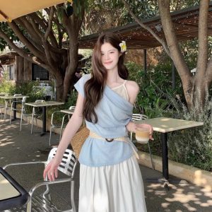 Women's Layered Outerwear Boat-neck Short-sleeve Knit Top