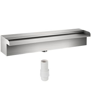 Pool Fountain Stainless Steel Pool Waterfall Spillway With Pipe Connector Rectangular Garden Outdoor (17.7")