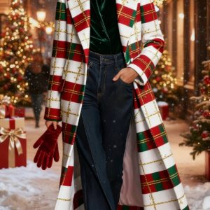 Plaid Casual Long Wool Coat