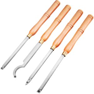 Wood Turning Tools For Lathe 4 PCS Set, Carbide Lathe Tools With Diamond Shape, Round, Square Cutters, Turning Lathe Chisels With Comfortable Grip Handles Lathe Tools For Craft DIY Hobbyists