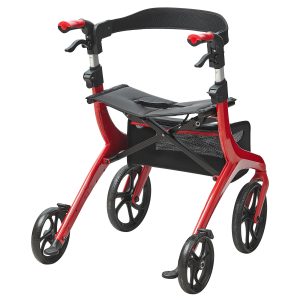 Folding Rollator Walker For Seniors And Adults, Lightweight Aluminum Rolling Walker With Seat And Adjustable Handle, 4-Wheel Outdoor Mobility Walker With Spacious Storage Bag, 300LBS Capacity